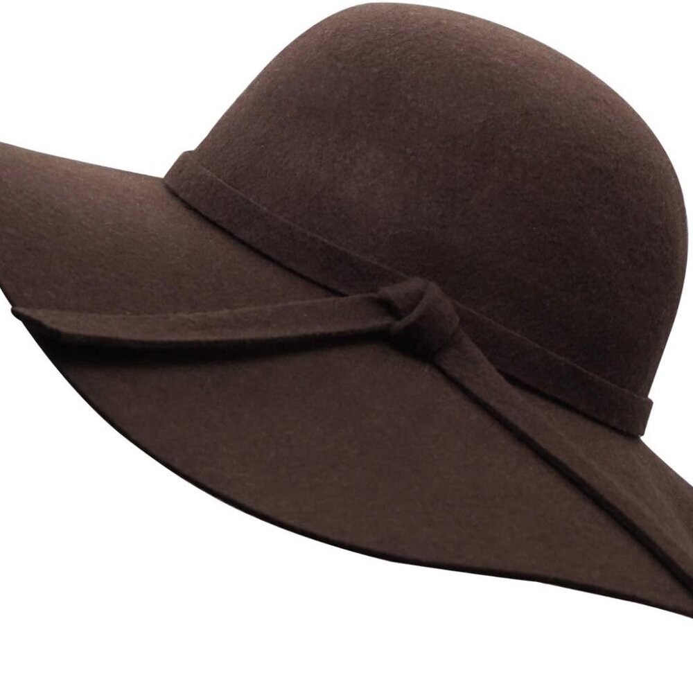 Women's Wide Brim Wool Ribbon Band Floppy Hat